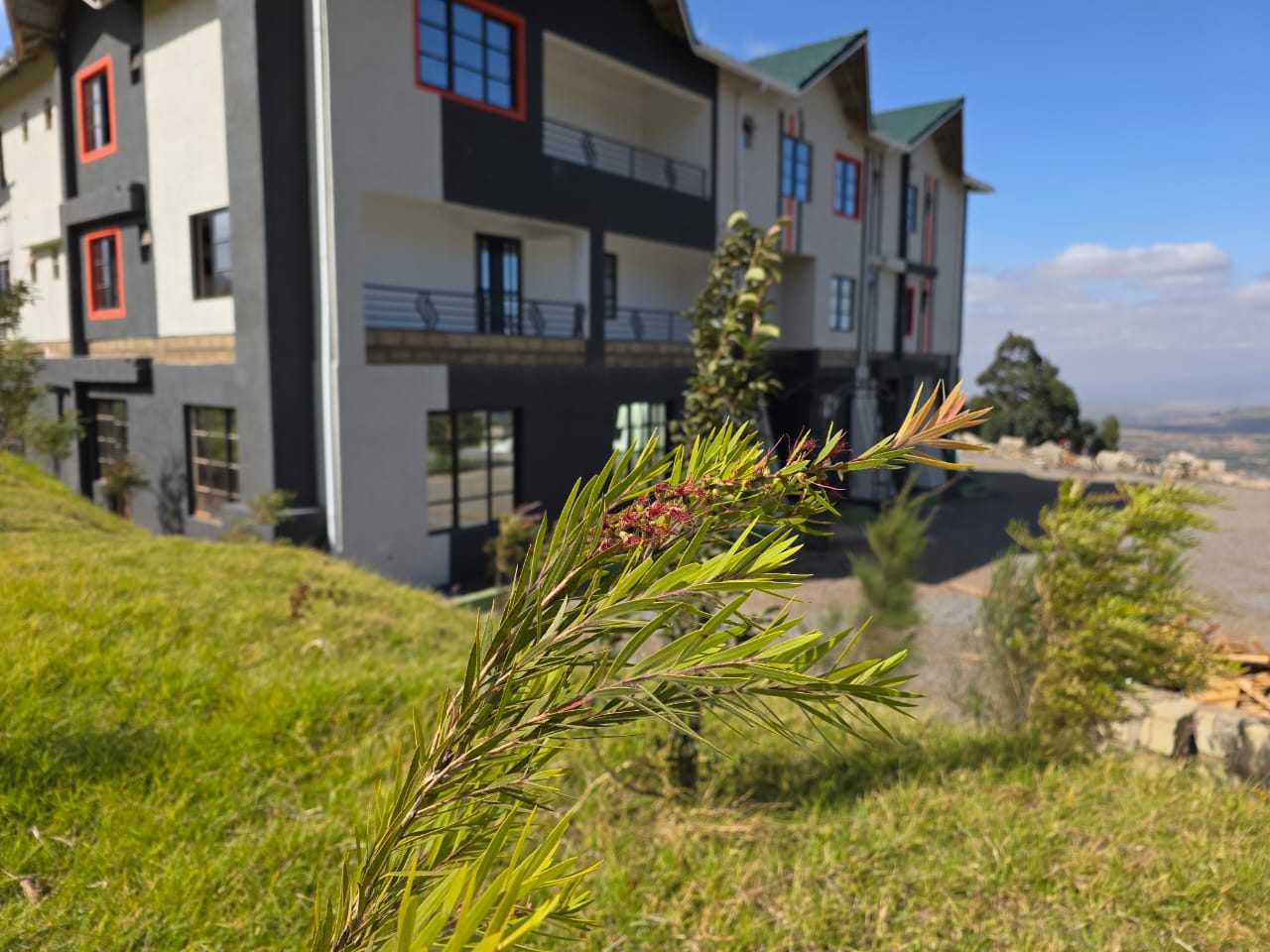 Balconies on the accommodation block, looking out over the valley.
